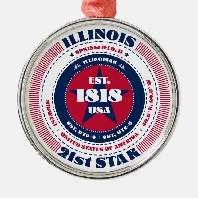 Illinois 21st State Christmas Ornament (Front)