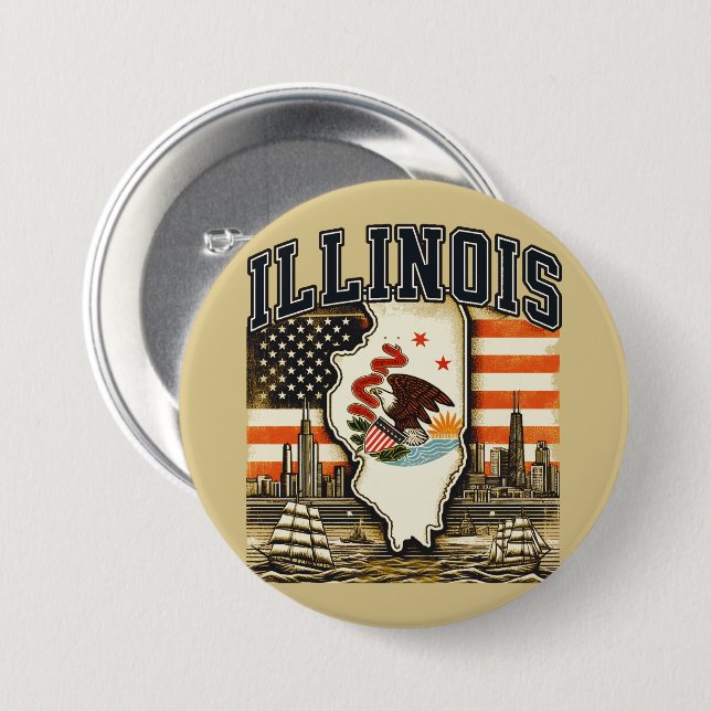 Illinois 3 Inch Round Button (Front & Back)