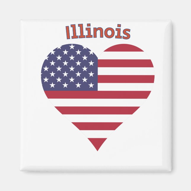 Illinois American Flag Heart Magnet (Front)