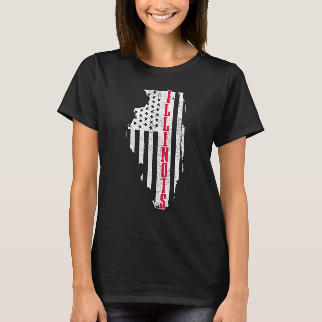 Illinois American Flag State Map Pride Patriotic 4 T-Shirt (Front)