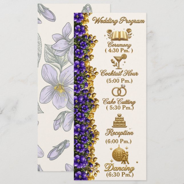 Illinois Blue Violet Wedding Program Card (Front/Back)