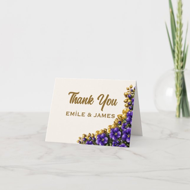 Illinois Blue Violet Wedding Thank You Card (Front)