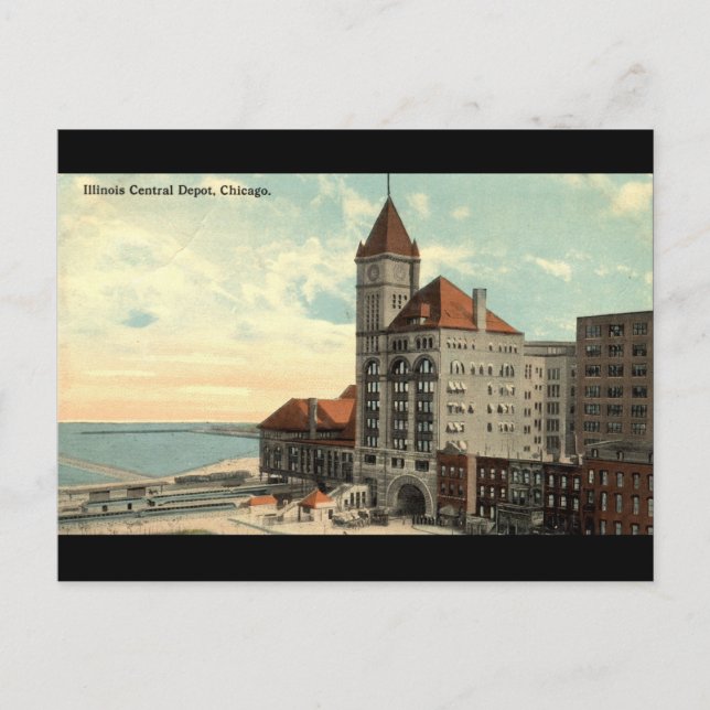 Illinois Central Depot Chicago Repro Vintage 1913 Postcard (Front)