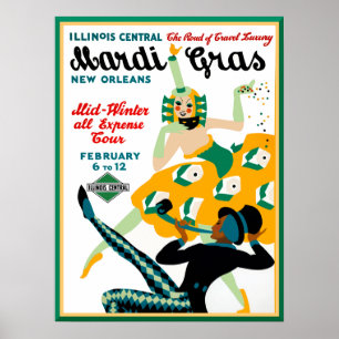 Illinois Central Railroad Mardi Gras Poster