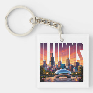 Illinois Chicago Skyline Lakefront City Adventure Keychain