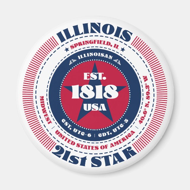 Illinois Circle Typographie Souvenir Magnet (Devant)