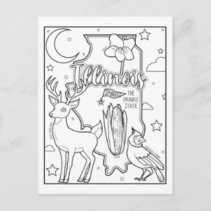 illinois colour me collage postcard