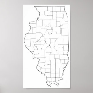Illinois Counties Blank Outline Map Poster