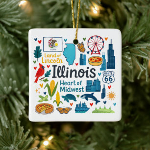 Illinois Custom Family Trip Christmas Ceramic Ornament