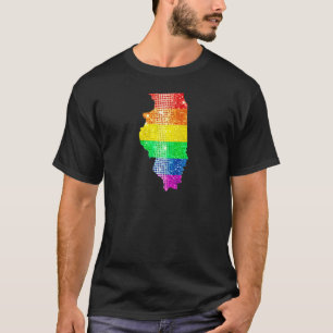 Illinois Gay State Pride Rainbow Flag Map Gay Lesb T-Shirt