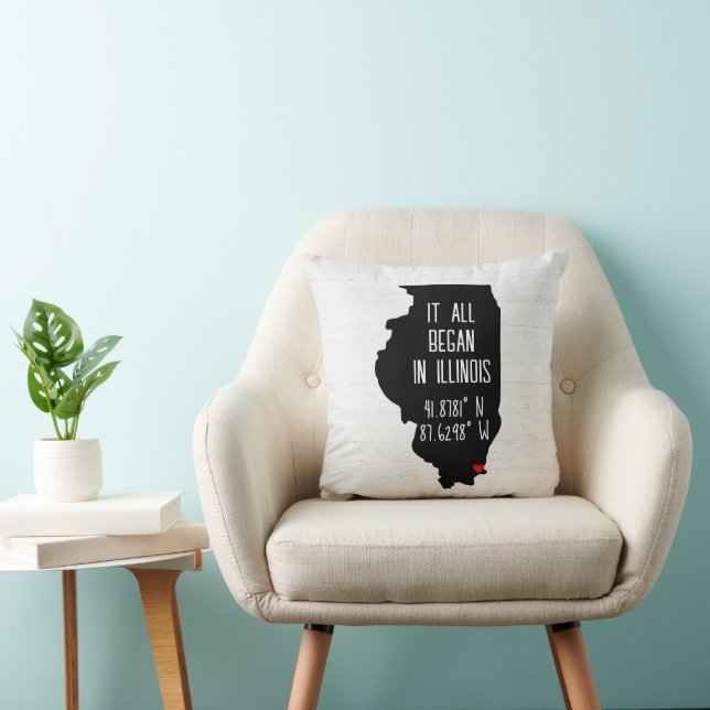 Illinois GPS Coordinates with Heart Throw Pillow (Chair)