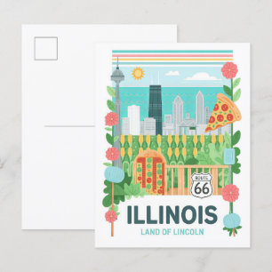 Illinois Land of Lincoln USA Summer Travel Postcard