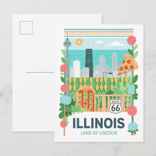 Illinois Land of Lincoln USA Summer Travel Postcard (Front/Back)