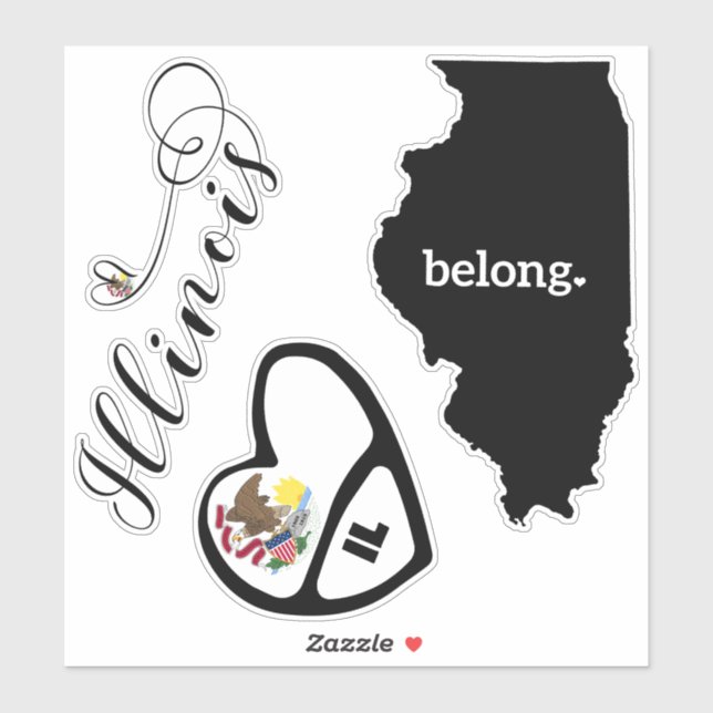 Illinois Love, 3 Designs, Stickers Die Cut (Feuille)