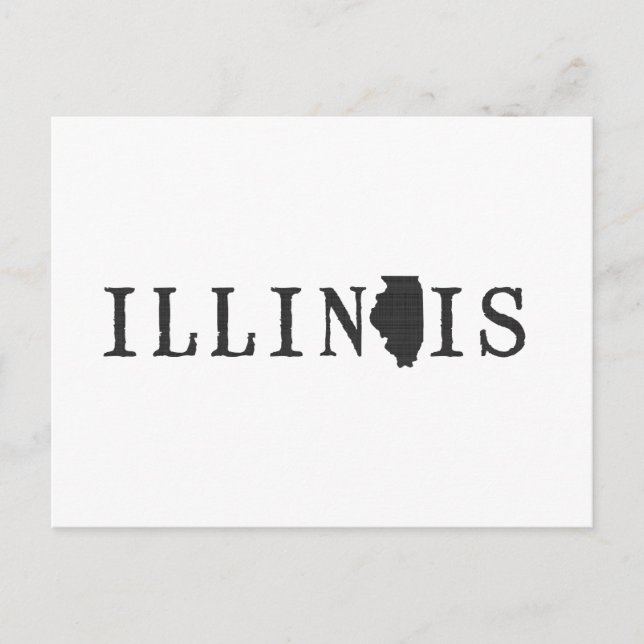 Illinois Map Shaped Letter State Word Art Black Postcard (Front)