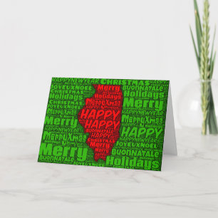 Illinois Map Word Art Christmas Card Holiday Card