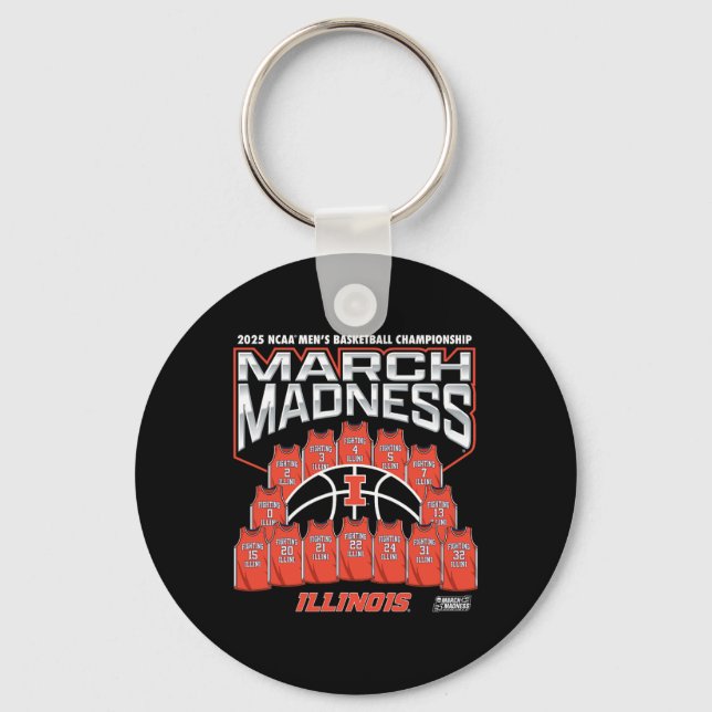 Illinois March Madness 2025 Men's Sketll Nil  Keychain (Front)