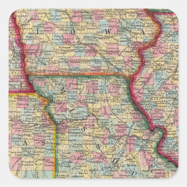 Illinois, Missouri, Iowa, Nebraska And Kansas Square Sticker (Front)