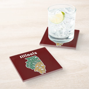 Illinois Nickname Word Art Glass Coaster