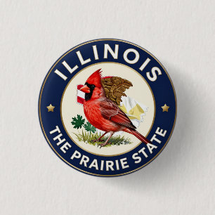 🌾 Illinois Northern Cardinal Heritage 1 Inch Round Button