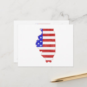 Illinois Patriotic State Shaped American Flag Postcard