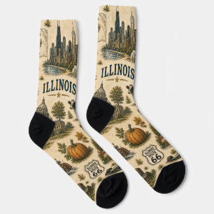 Illinois route 66 Chicago Vintage City Travel Socks