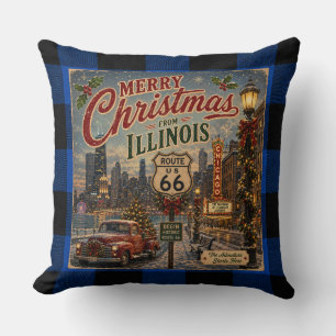 Illinois Route 66 Christmas City Glow Throw Pillow