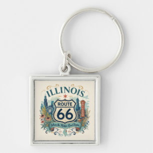 Illinois Route 66 City Bloom Americana Charm Keychain