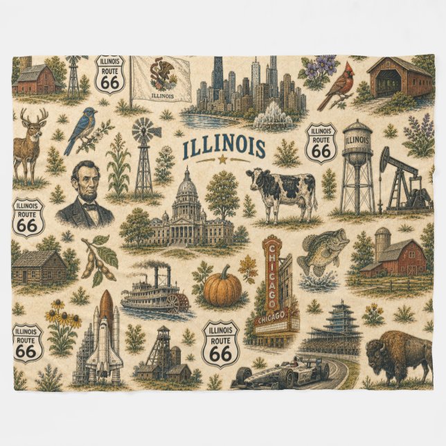 Illinois Route 66 Cozy Skyline Fleece Blanket (Front (Horizontal))