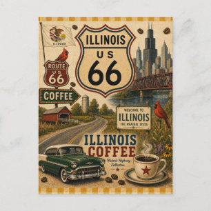 Illinois Route 66 Holiday Coffee Greetings Postcard