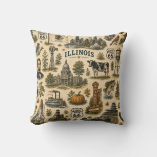 Illinois Route 66 Sofa Skyline Throw Pillow