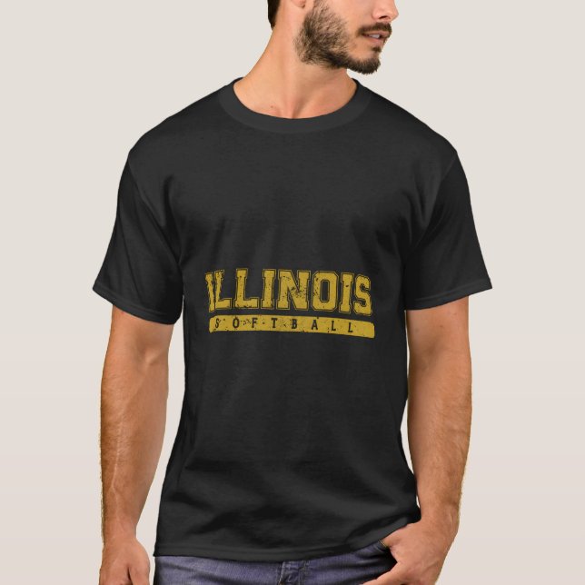 Illinois Softball Varsity Yellow Vintage Text T-Shirt (Front)