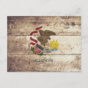 Illinois State Flag on Old Wood Grain Postcard