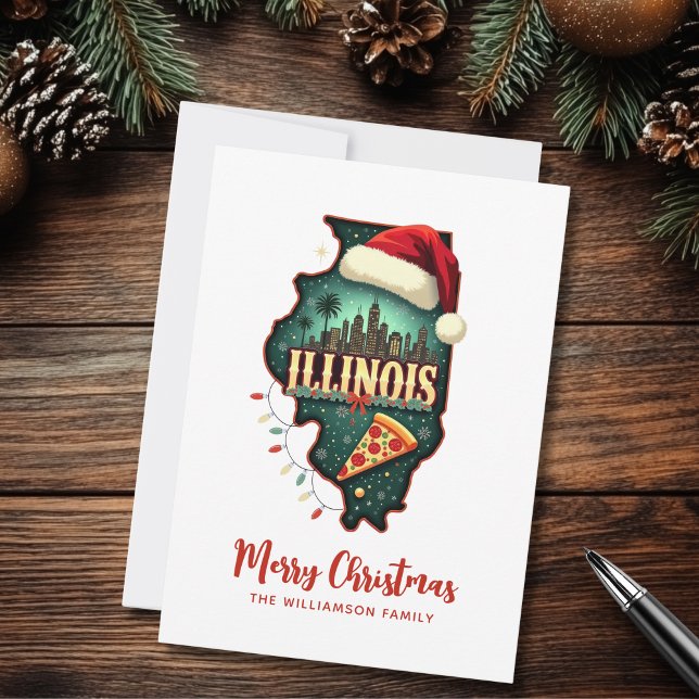 Illinois State Fun Family Christmas Holiday Card (Personalize front and back with your details)