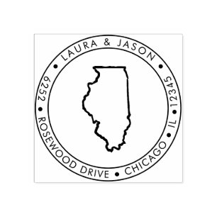 Illinois State Map Return Address Wood Art Stamp