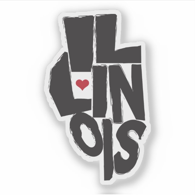 Illinois State Map Typographic with Heart (Front)