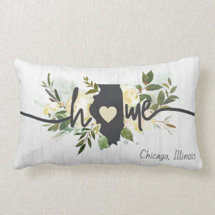 Illinois State Personalized Your Home City Rustic Lumbar Pillow
