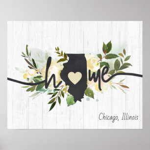 Illinois State Personalized Your Home City Rustic Poster