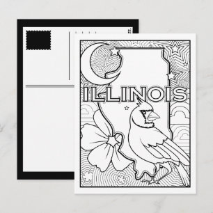 illinois state shape collage colour me in postcard