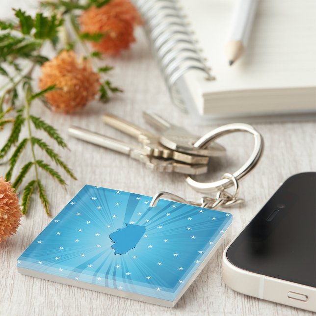 Illinois State Silhouette Blue Starburst Keychain (Creator Uploaded)