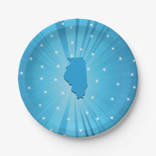 Illinois State Silhouette Blue Starburst Paper Plate