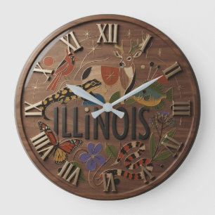Illinois State Wildlife and Nature Wooden Large Clock