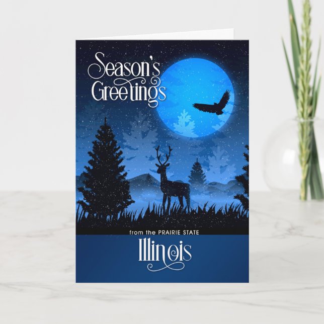 Illinois The Prairie State Woodland Deer Holiday Card (Front)