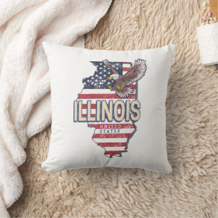 Illinois United States Eagle Retro Map Vintage USA Throw Pillow