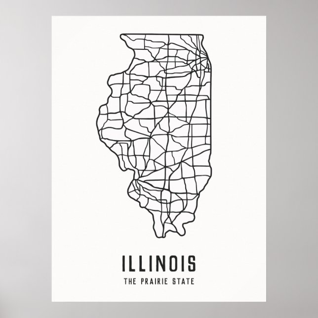 Illinois US State road map - the prairie state map Poster (Front)