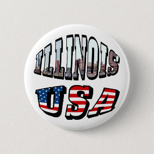 Illinois USA Flag & State Photo Text 2 Inch Round Button