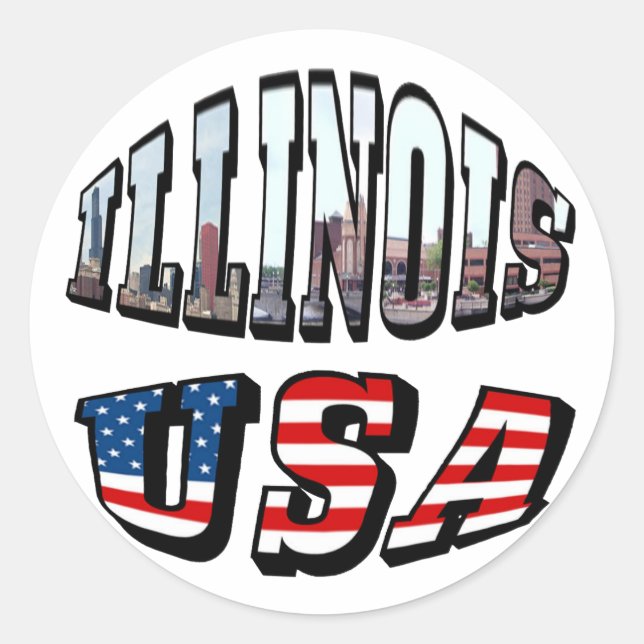 Illinois USA Flag & State Photo Text Classic Round Sticker (Front)