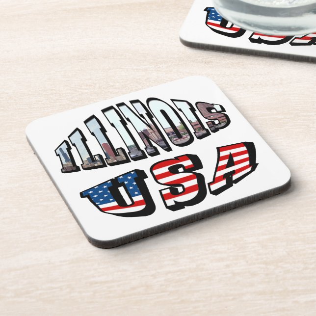 Illinois USA Flag & State Photo Text Coaster (Left Side)