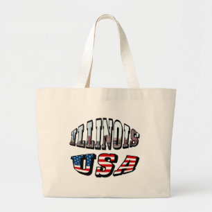 Illinois USA Flag & State Photo Text Large Tote Bag