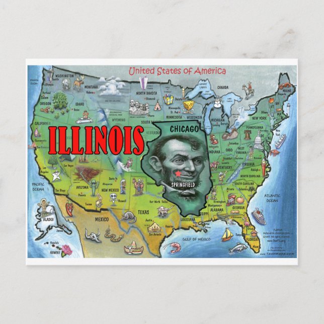 Illinois USA Map Postcard (Front)